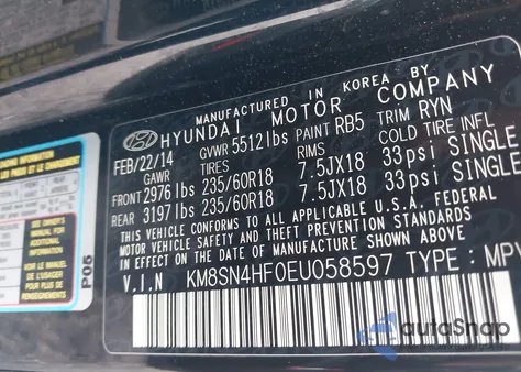 2014 Hyundai Santa Fe Limited z USA, uszkodzony, nr VIN KM8SN4HF0EU058597